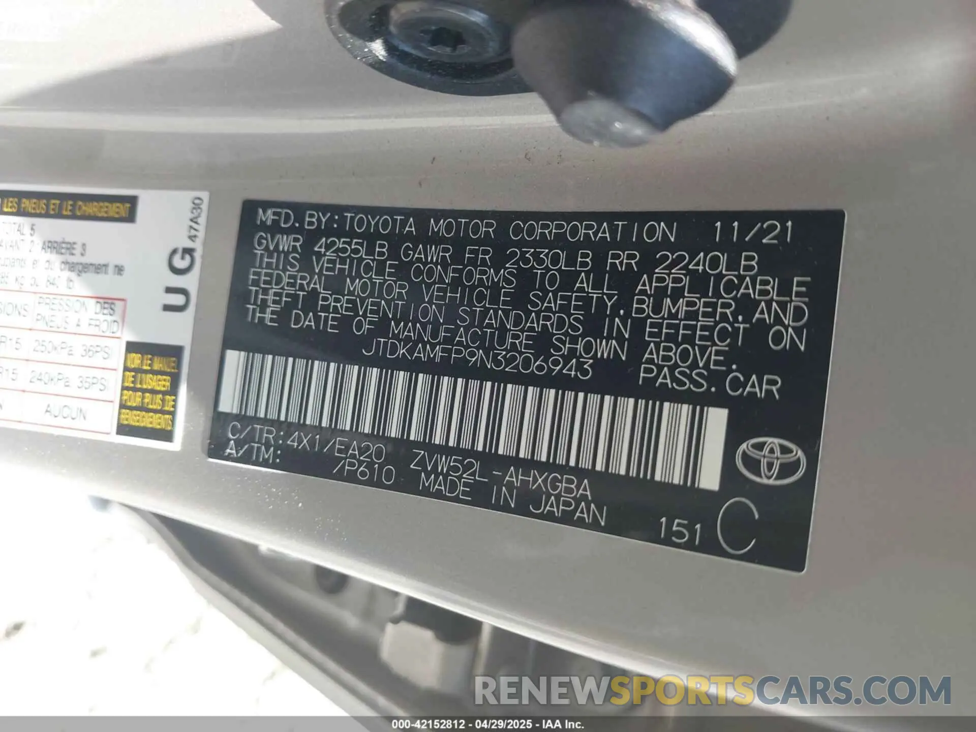 9 fotografías del automóvil dañado JTDKAMFP9N3206943 TOYOTA PRIUS PRIME 2022