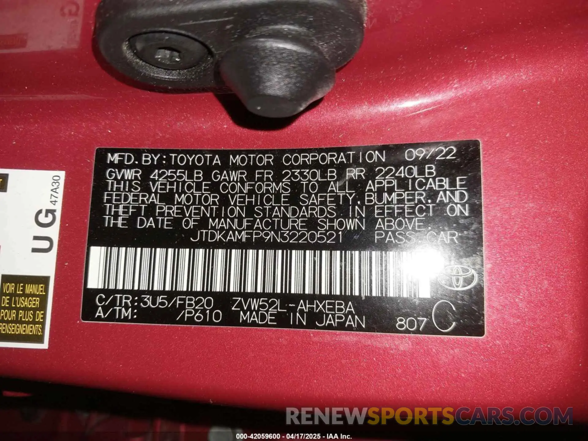 9 fotografías del automóvil dañado JTDKAMFP9N3220521 TOYOTA PRIUS PRIME 2022