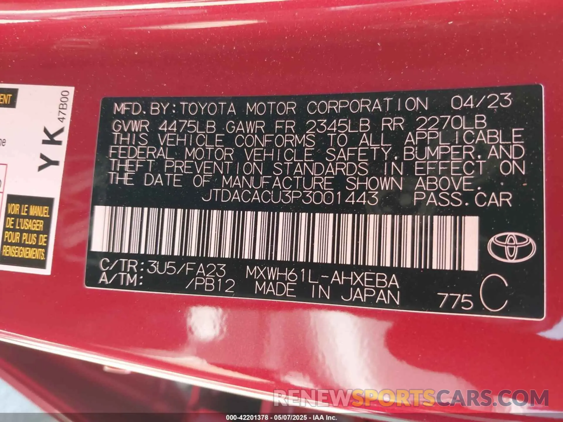 9 fotografías del automóvil dañado JTDACACU3P3001443 TOYOTA PRIUS PRIME 2023
