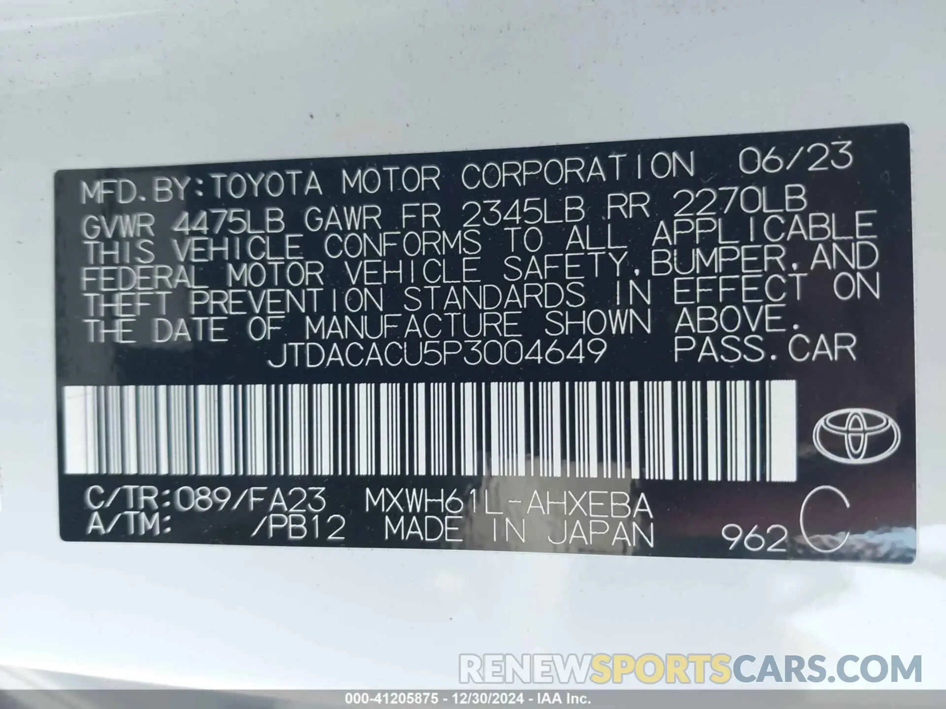 9 fotografías del automóvil dañado JTDACACU5P3004649 TOYOTA PRIUS PRIME 2023
