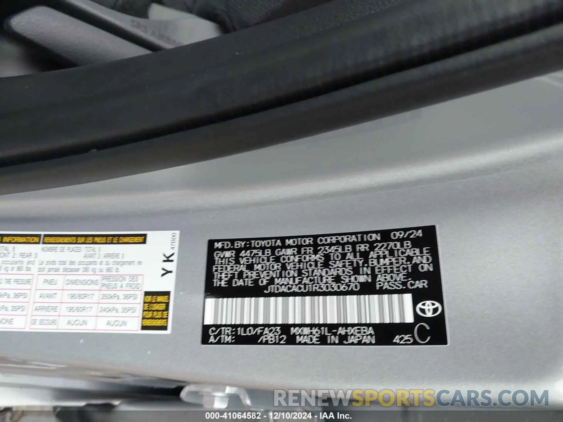 9 fotografías del automóvil dañado JTDACACU1R3030670 TOYOTA PRIUS PRIME 2024