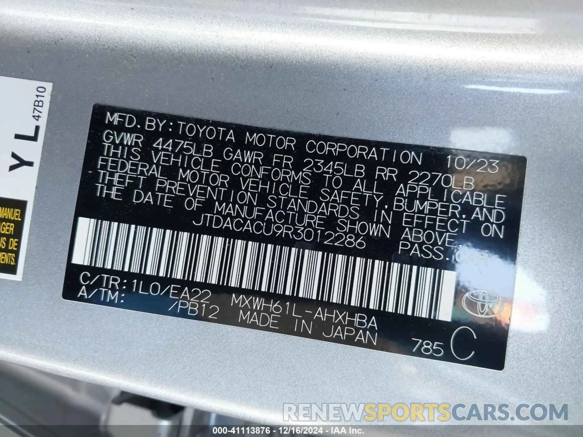 9 fotografías del automóvil dañado JTDACACU9R3012286 TOYOTA PRIUS PRIME 2024