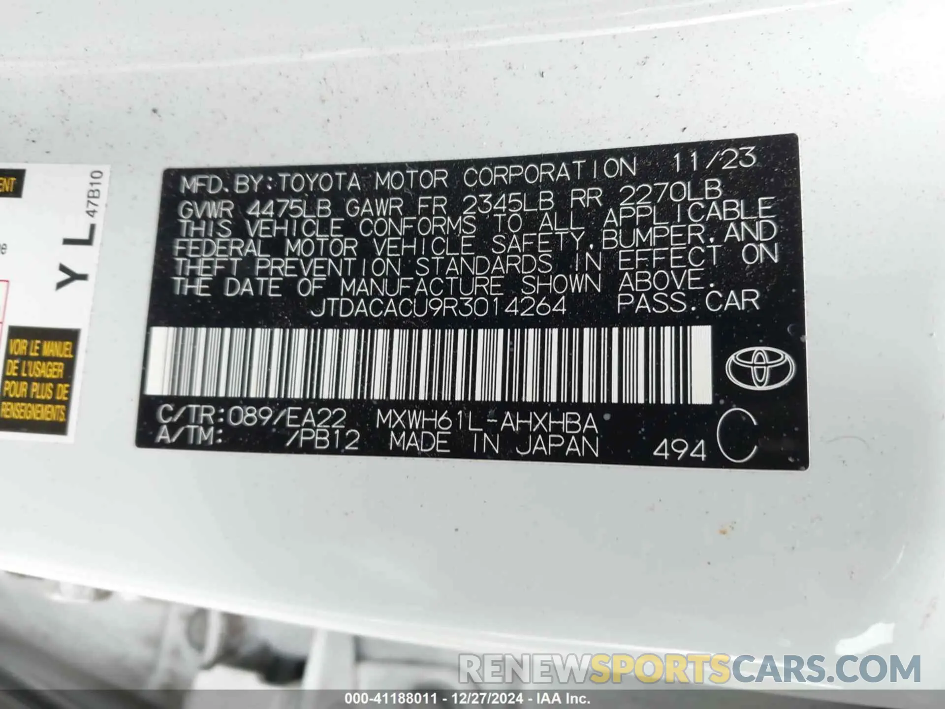 9 fotografías del automóvil dañado JTDACACU9R3014264 TOYOTA PRIUS PRIME 2024