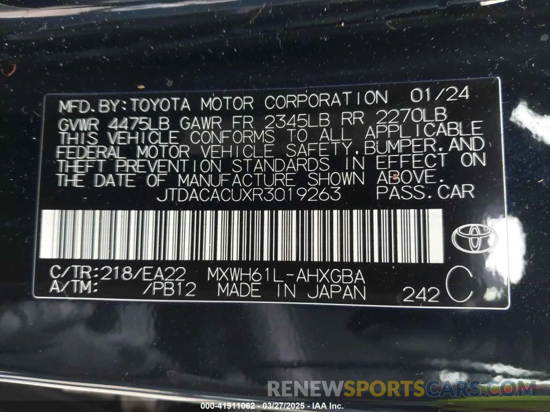9 fotografías del automóvil dañado JTDACACUXR3019263 TOYOTA PRIUS PRIME 2024