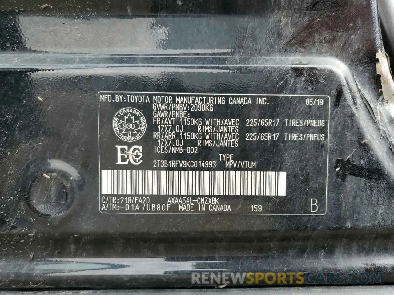 14 fotografías del automóvil dañado 2T3B1RFV9KC014993 TOYOTA RAV4 2019