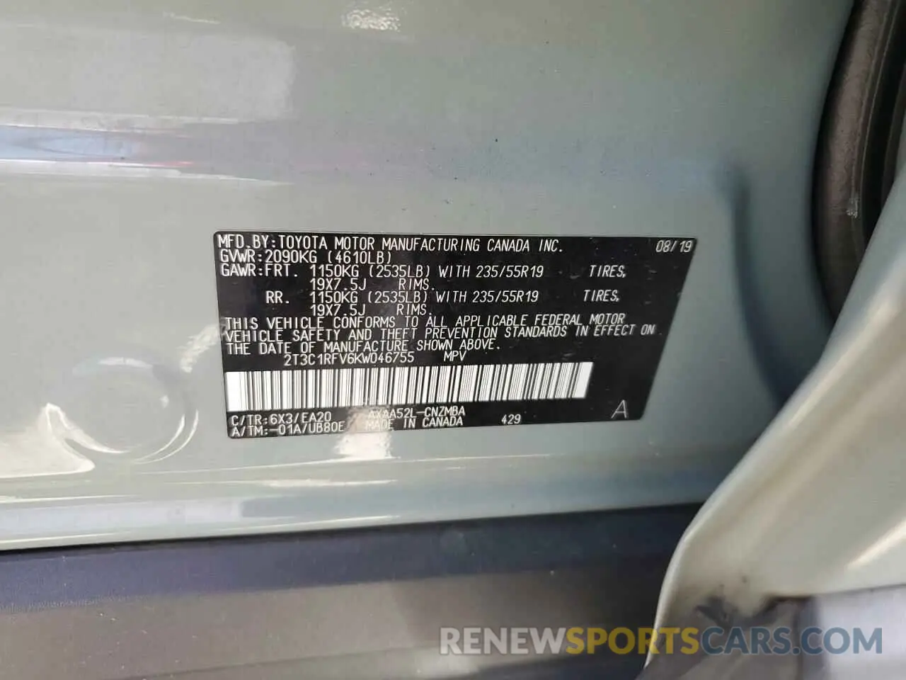 13 fotografías del automóvil dañado 2T3C1RFV6KW046755 TOYOTA RAV4 2019
