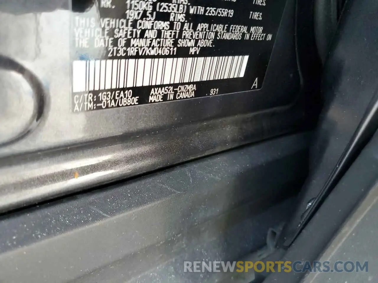 14 fotografías del automóvil dañado 2T3C1RFV7KW040611 TOYOTA RAV4 2019