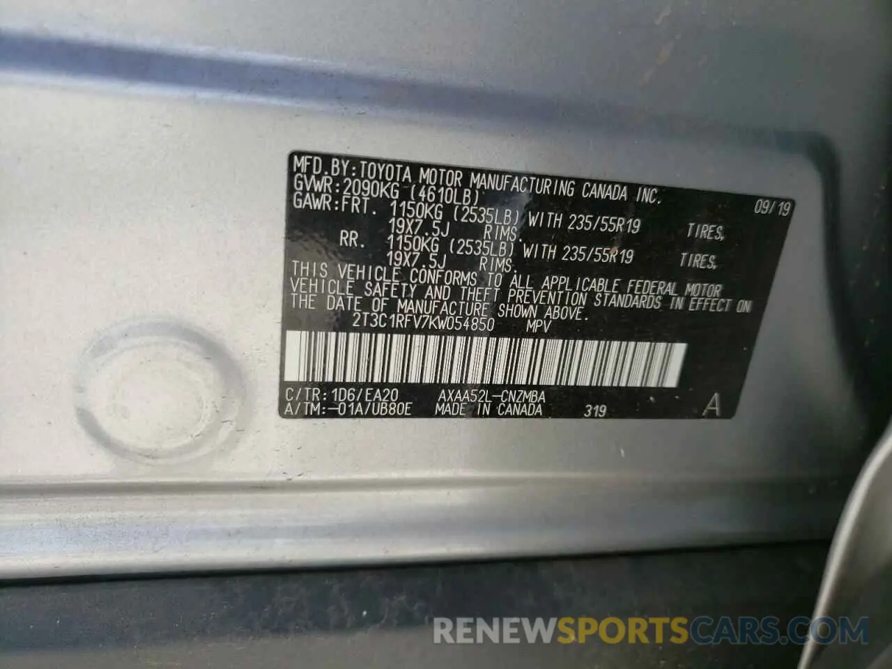 13 fotografías del automóvil dañado 2T3C1RFV7KW054850 TOYOTA RAV4 2019