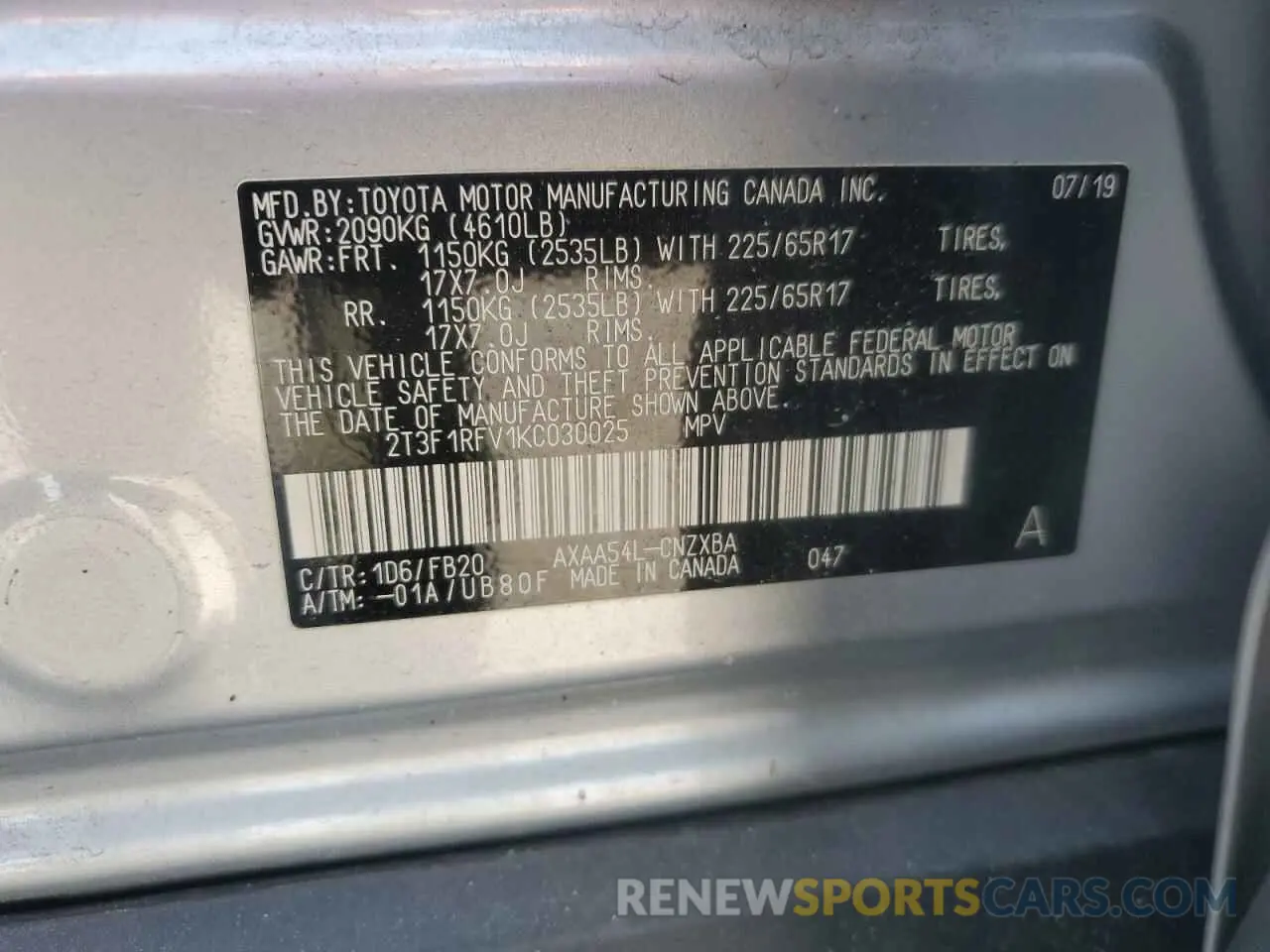 15 fotografías del automóvil dañado 2T3F1RFV1KC030025 TOYOTA RAV4 2019