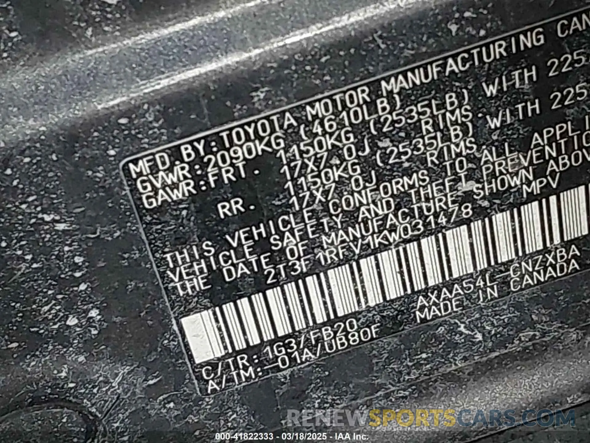 9 fotografías del automóvil dañado 2T3F1RFV1KW031478 TOYOTA RAV4 2019