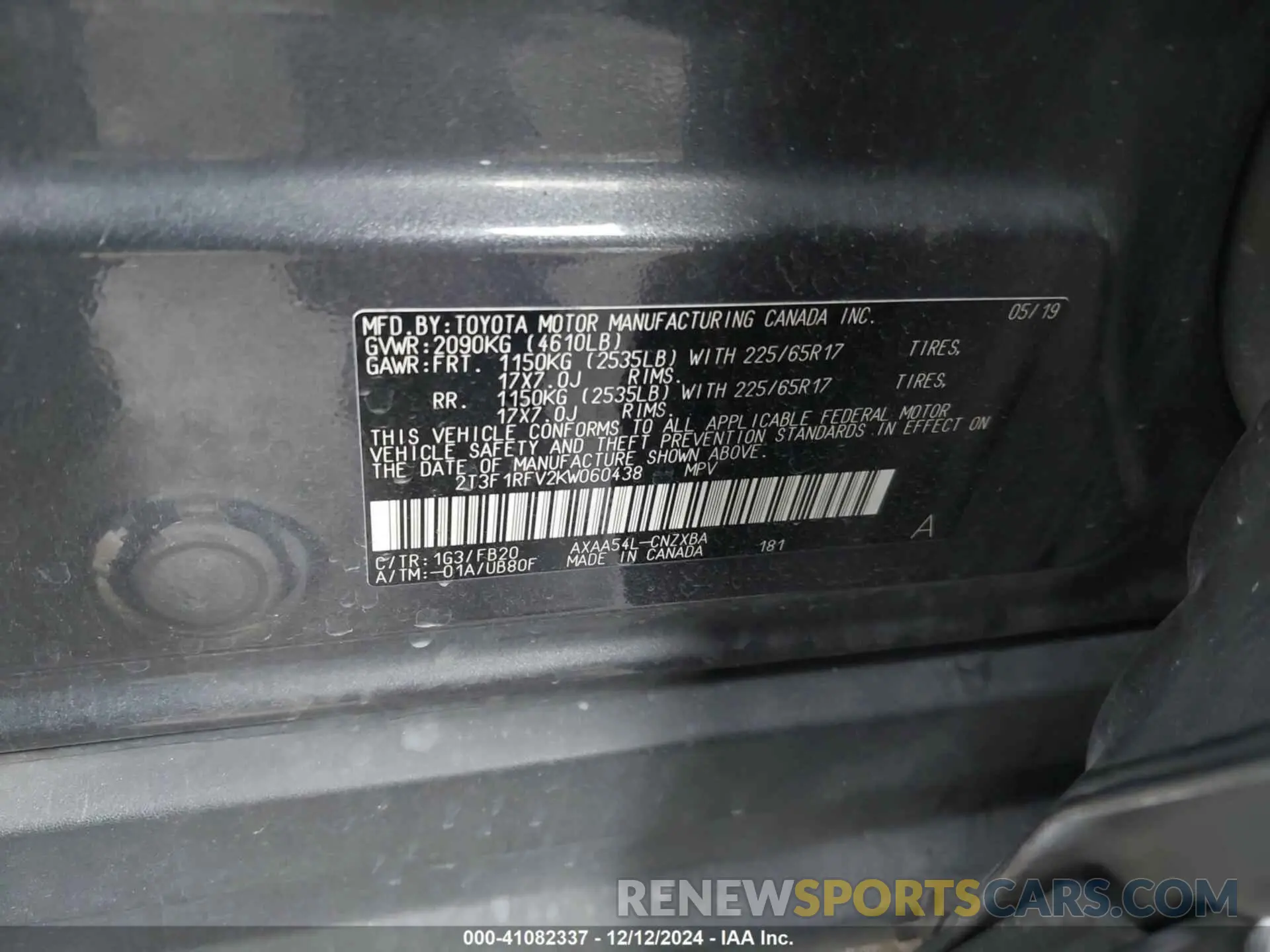 9 fotografías del automóvil dañado 2T3F1RFV2KW060438 TOYOTA RAV4 2019