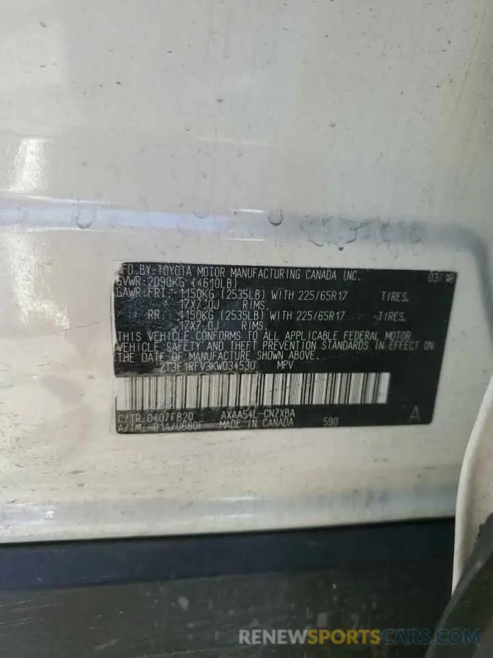 14 fotografías del automóvil dañado 2T3F1RFV3KW034530 TOYOTA RAV4 2019