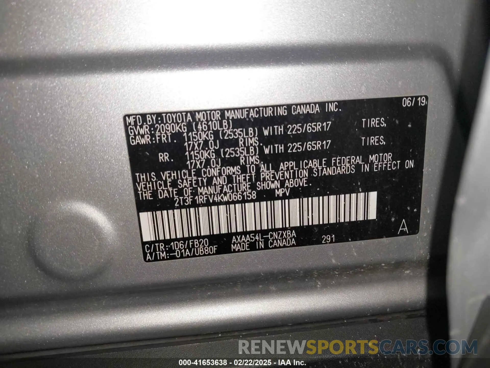 9 fotografías del automóvil dañado 2T3F1RFV4KW066158 TOYOTA RAV4 2019