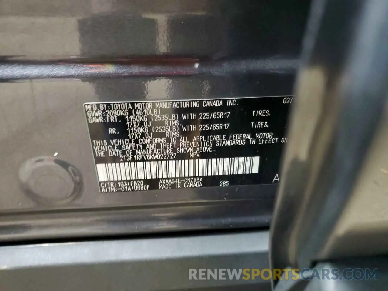 13 fotografías del automóvil dañado 2T3F1RFV6KW022727 TOYOTA RAV4 2019