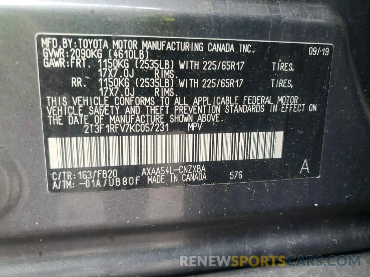 13 fotografías del automóvil dañado 2T3F1RFV7KC057231 TOYOTA RAV4 2019