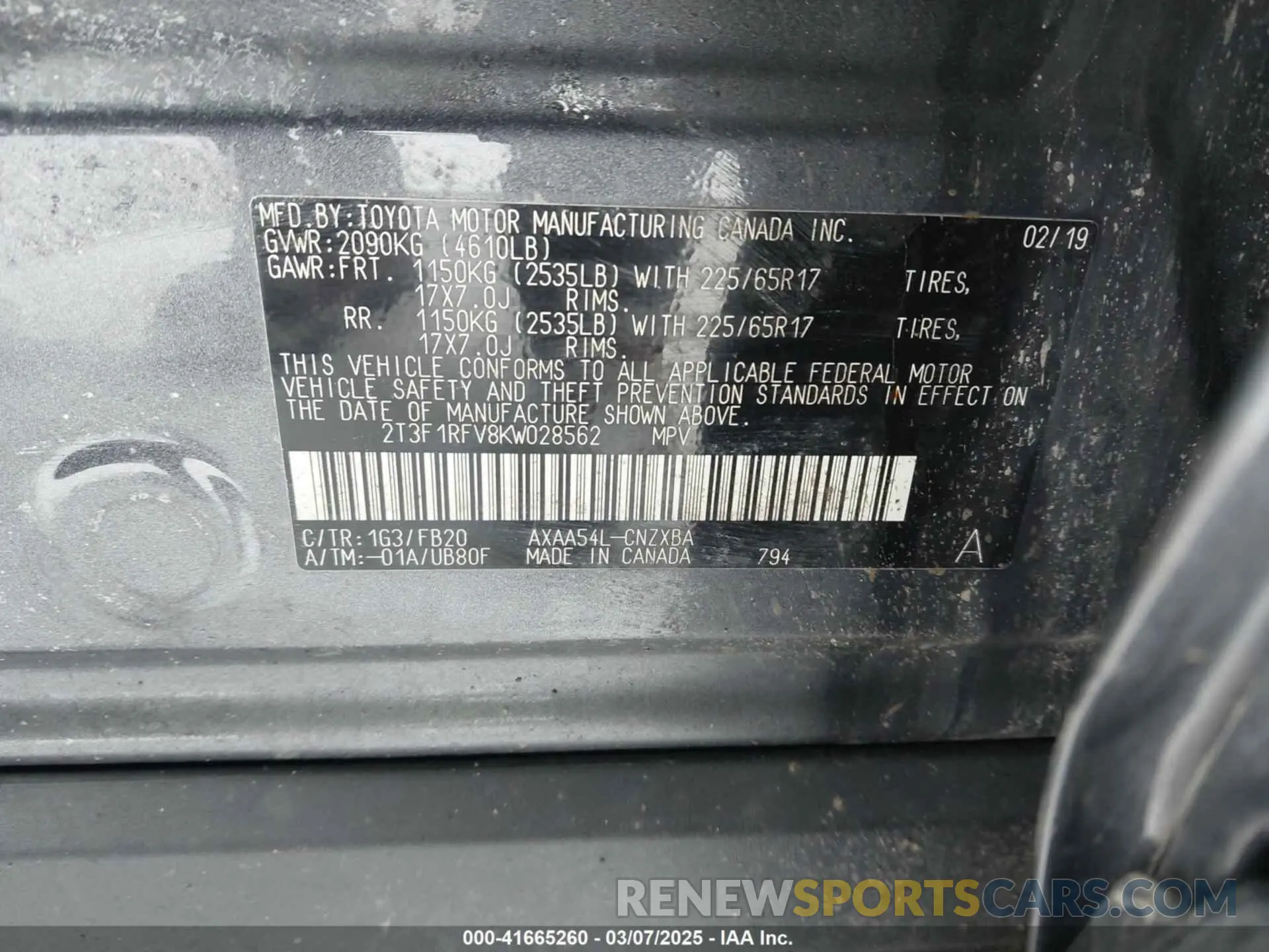 9 fotografías del automóvil dañado 2T3F1RFV8KW028562 TOYOTA RAV4 2019