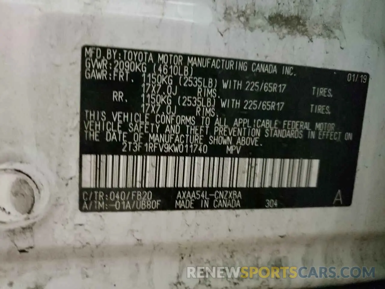 10 fotografías del automóvil dañado 2T3F1RFV9KW011740 TOYOTA RAV4 2019