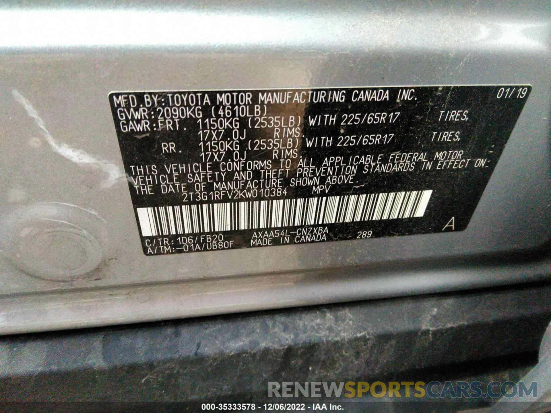 9 fotografías del automóvil dañado 2T3G1RFV2KW010384 TOYOTA RAV4 2019