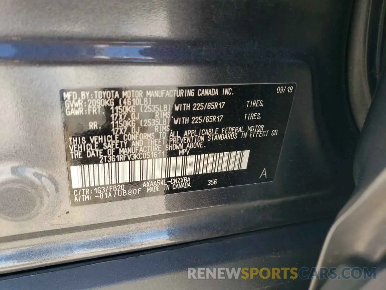 13 fotografías del automóvil dañado 2T3G1RFV3KC051611 TOYOTA RAV4 2019