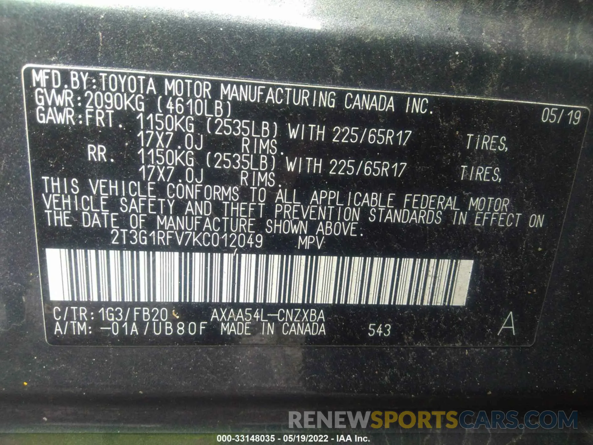 9 fotografías del automóvil dañado 2T3G1RFV7KC012049 TOYOTA RAV4 2019