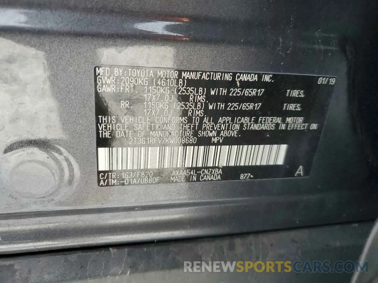 13 fotografías del automóvil dañado 2T3G1RFV7KW008680 TOYOTA RAV4 2019