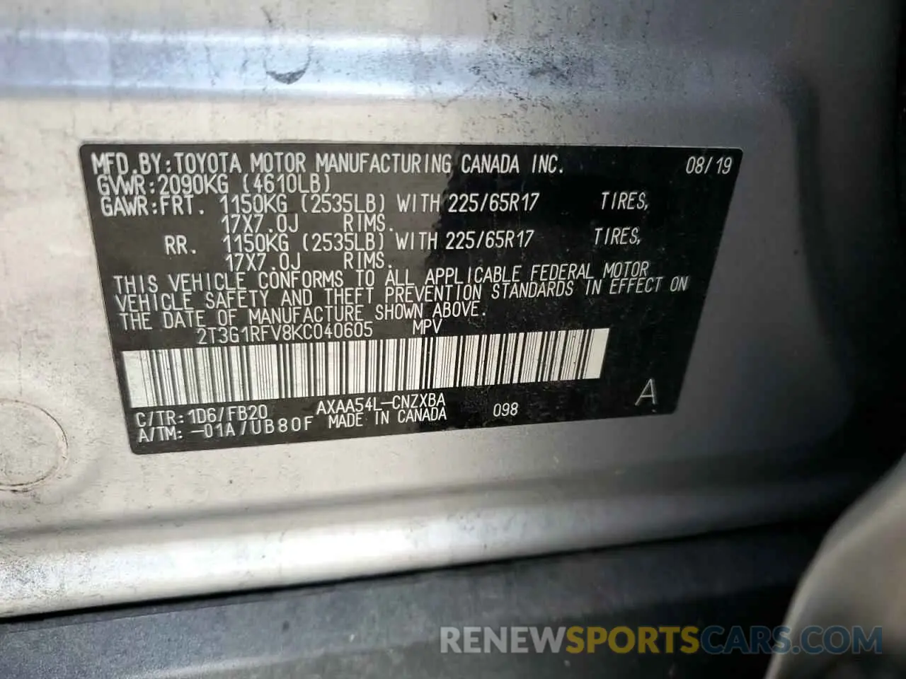 13 fotografías del automóvil dañado 2T3G1RFV8KC040605 TOYOTA RAV4 2019