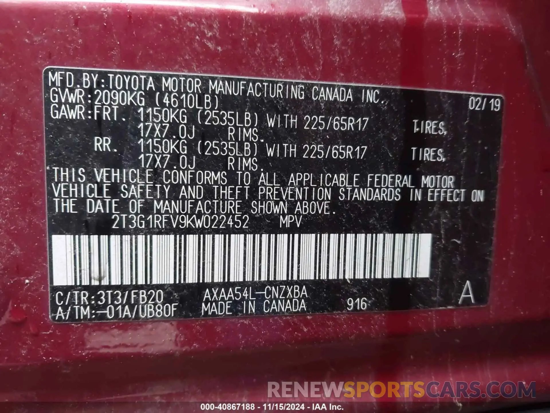 9 fotografías del automóvil dañado 2T3G1RFV9KW022452 TOYOTA RAV4 2019