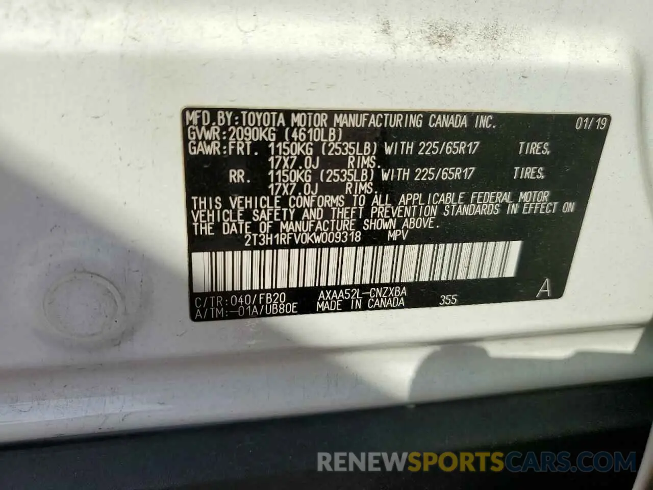 14 fotografías del automóvil dañado 2T3H1RFV0KW009318 TOYOTA RAV4 2019