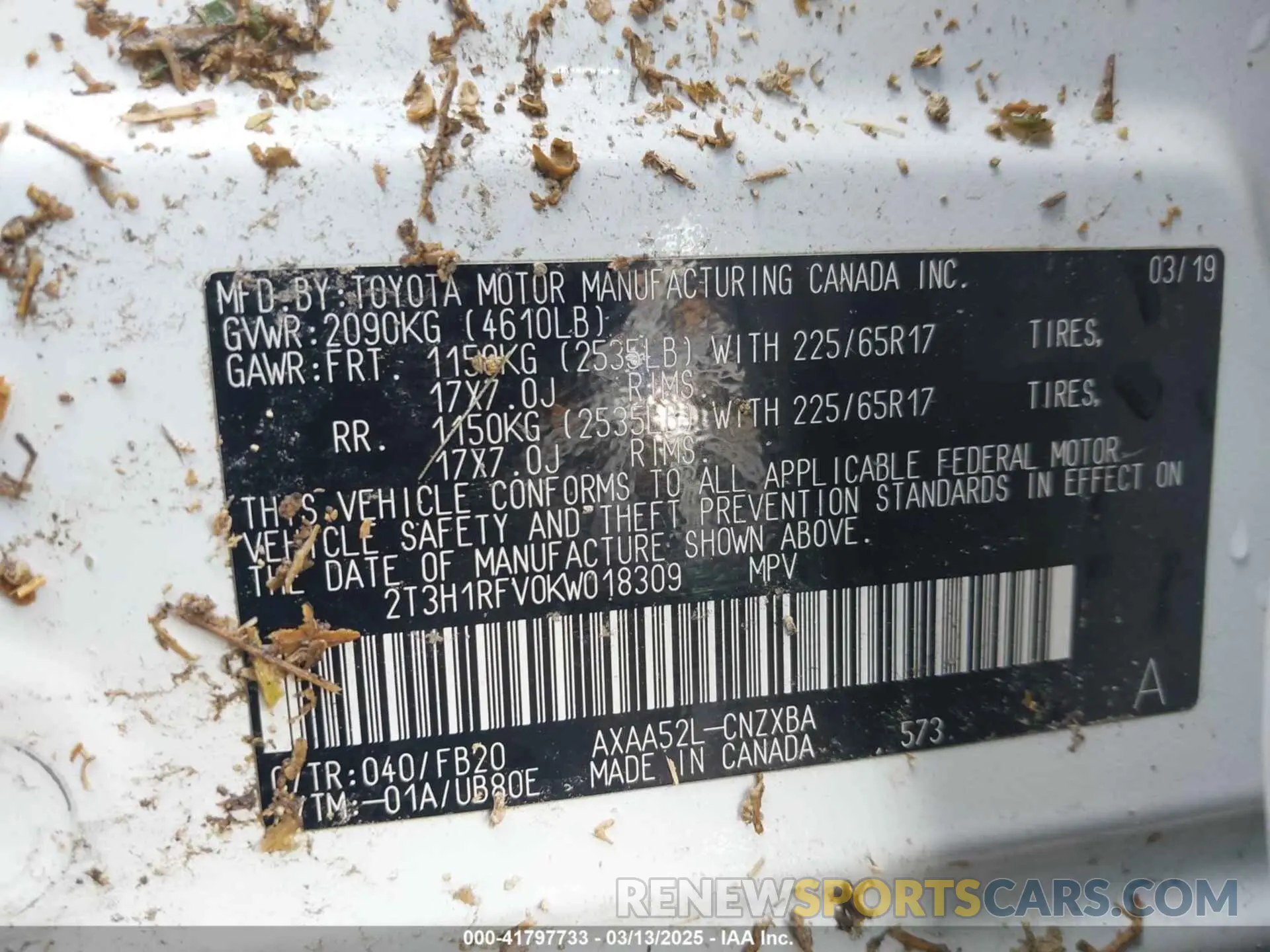 9 fotografías del automóvil dañado 2T3H1RFV0KW018309 TOYOTA RAV4 2019