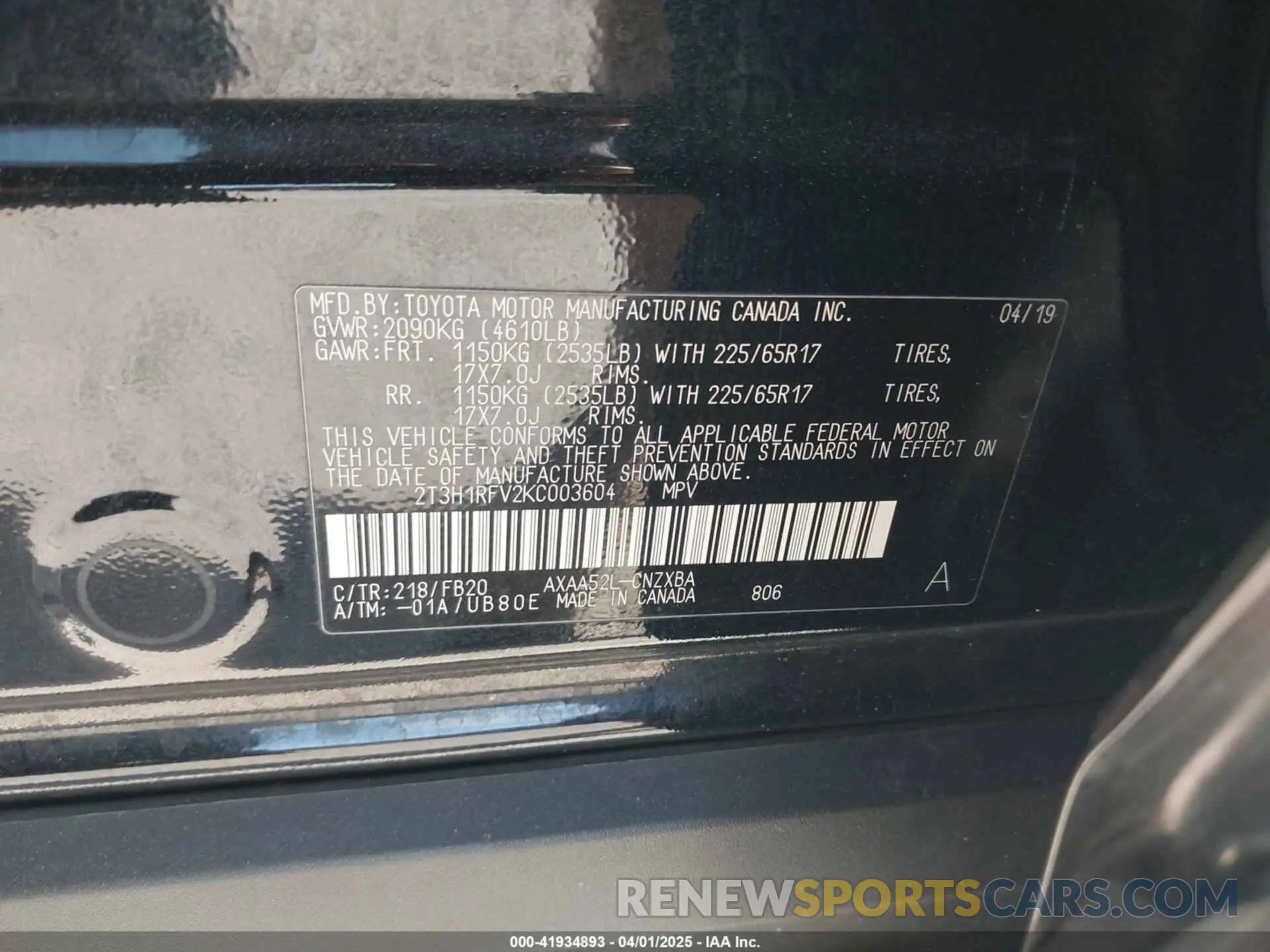 9 fotografías del automóvil dañado 2T3H1RFV2KC003604 TOYOTA RAV4 2019