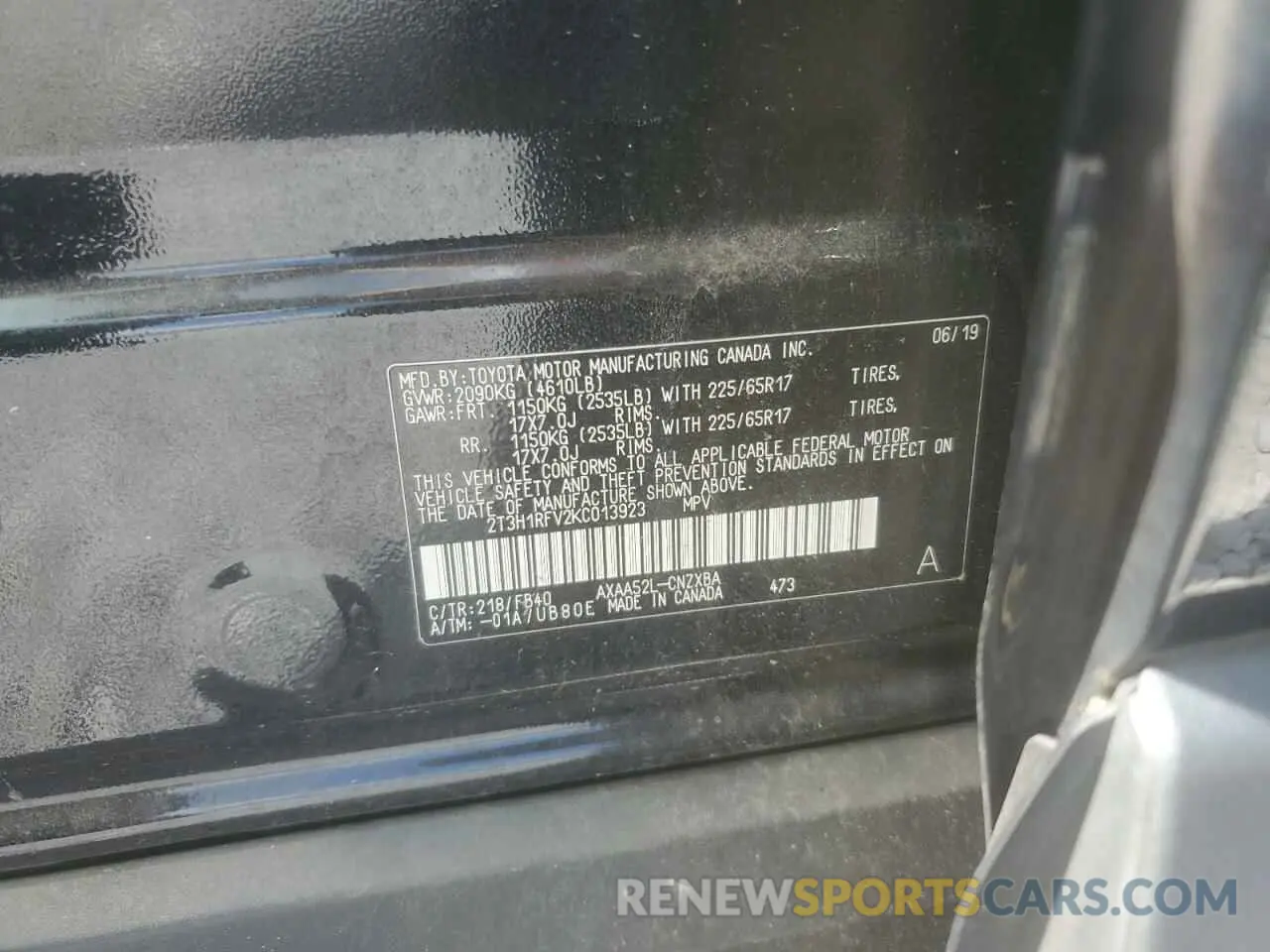 13 fotografías del automóvil dañado 2T3H1RFV2KC013923 TOYOTA RAV4 2019