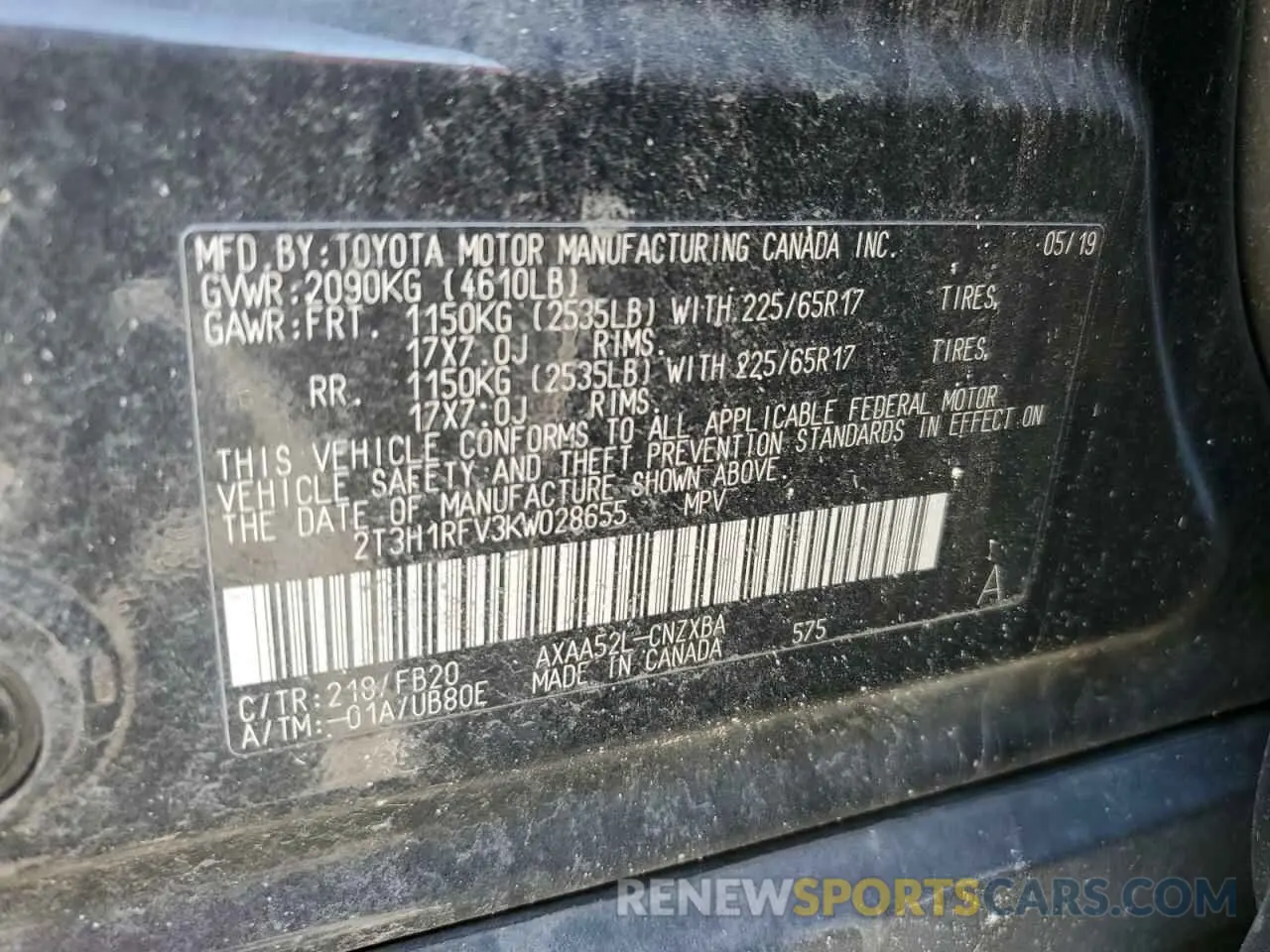 14 fotografías del automóvil dañado 2T3H1RFV3KW028655 TOYOTA RAV4 2019