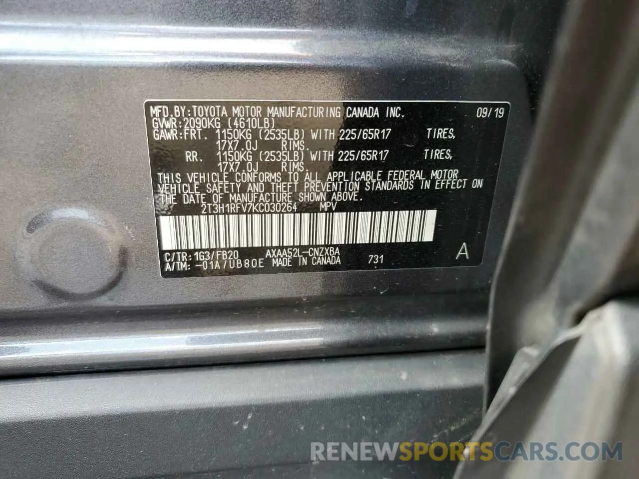13 fotografías del automóvil dañado 2T3H1RFV7KC030264 TOYOTA RAV4 2019