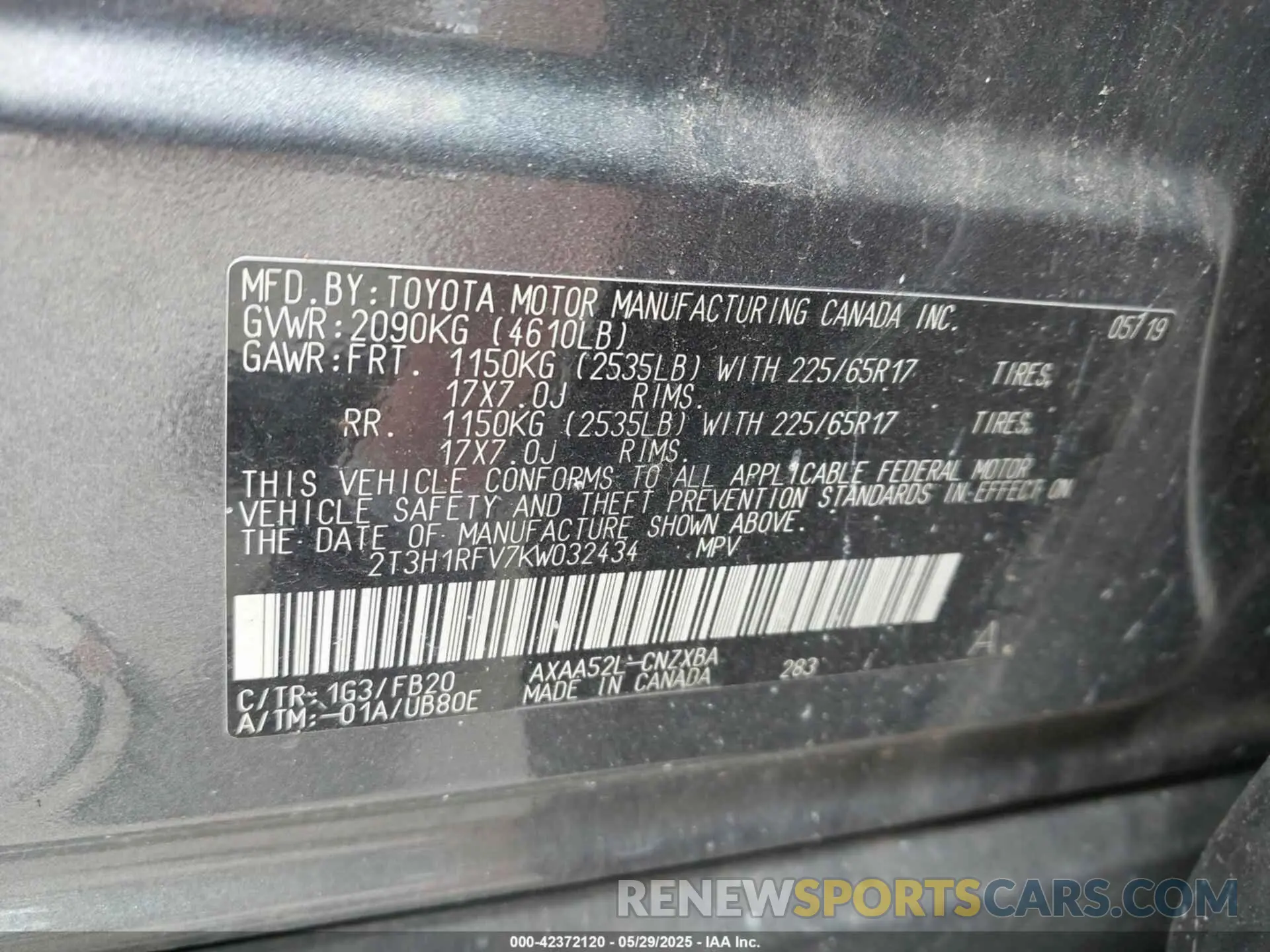 9 fotografías del automóvil dañado 2T3H1RFV7KW032434 TOYOTA RAV4 2019