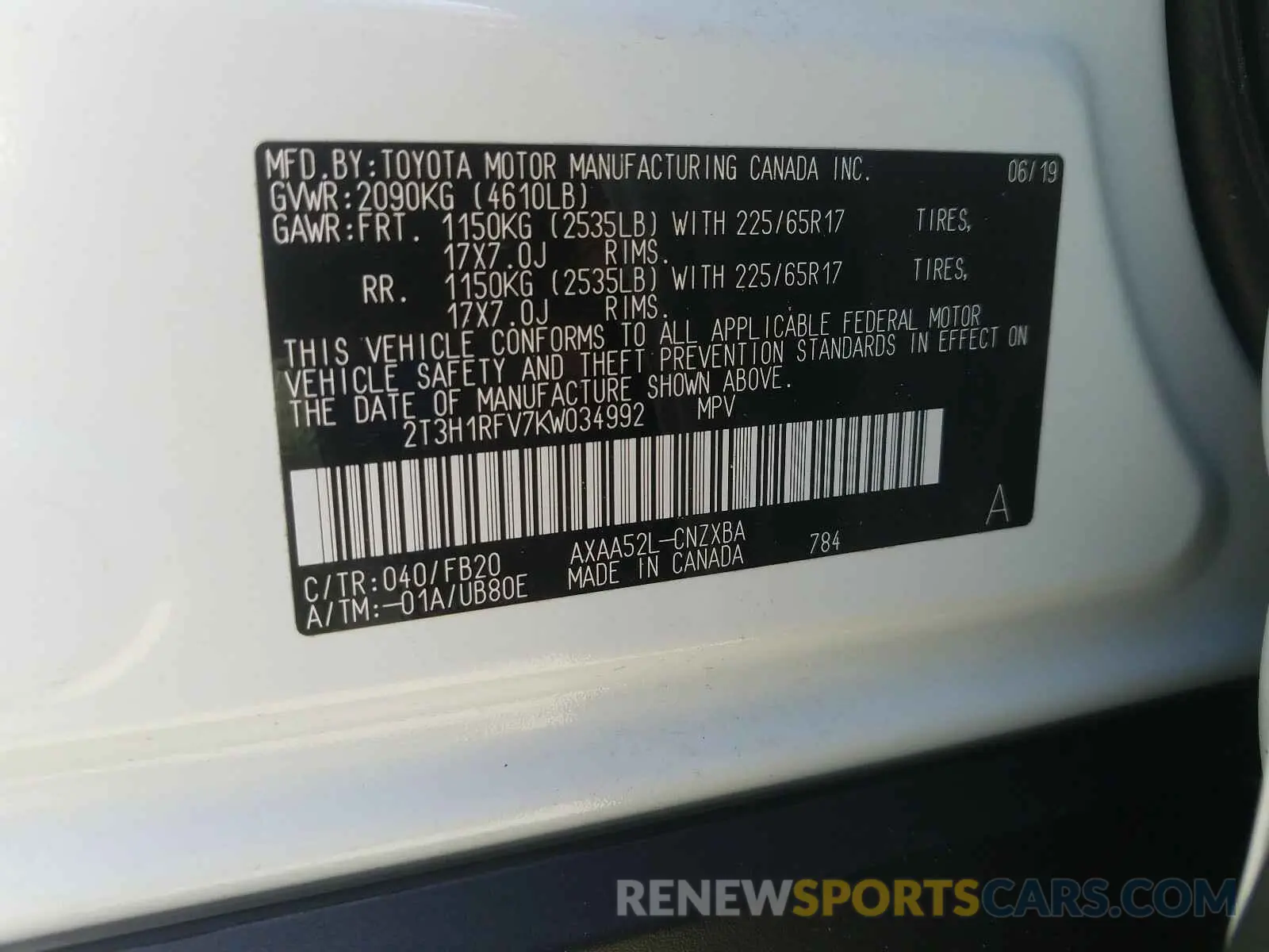 10 fotografías del automóvil dañado 2T3H1RFV7KW034992 TOYOTA RAV4 2019