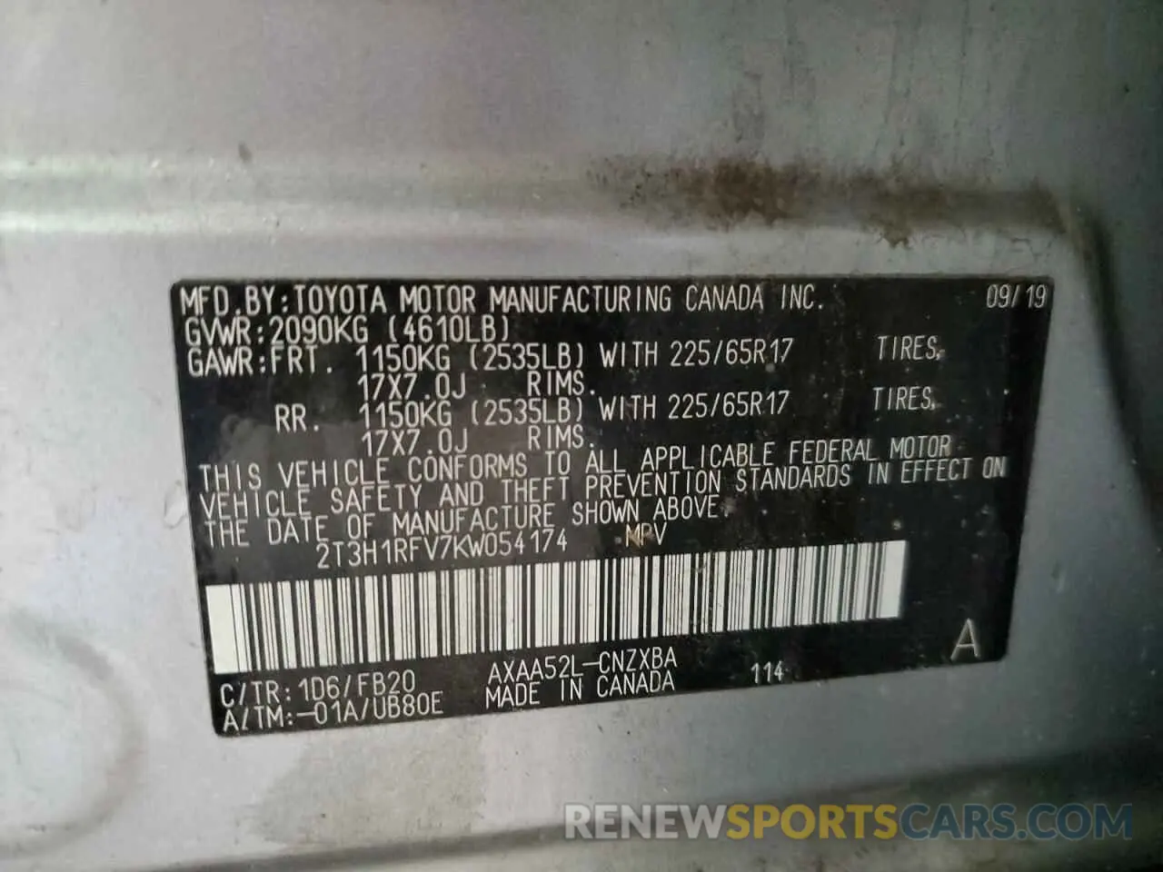 13 fotografías del automóvil dañado 2T3H1RFV7KW054174 TOYOTA RAV4 2019