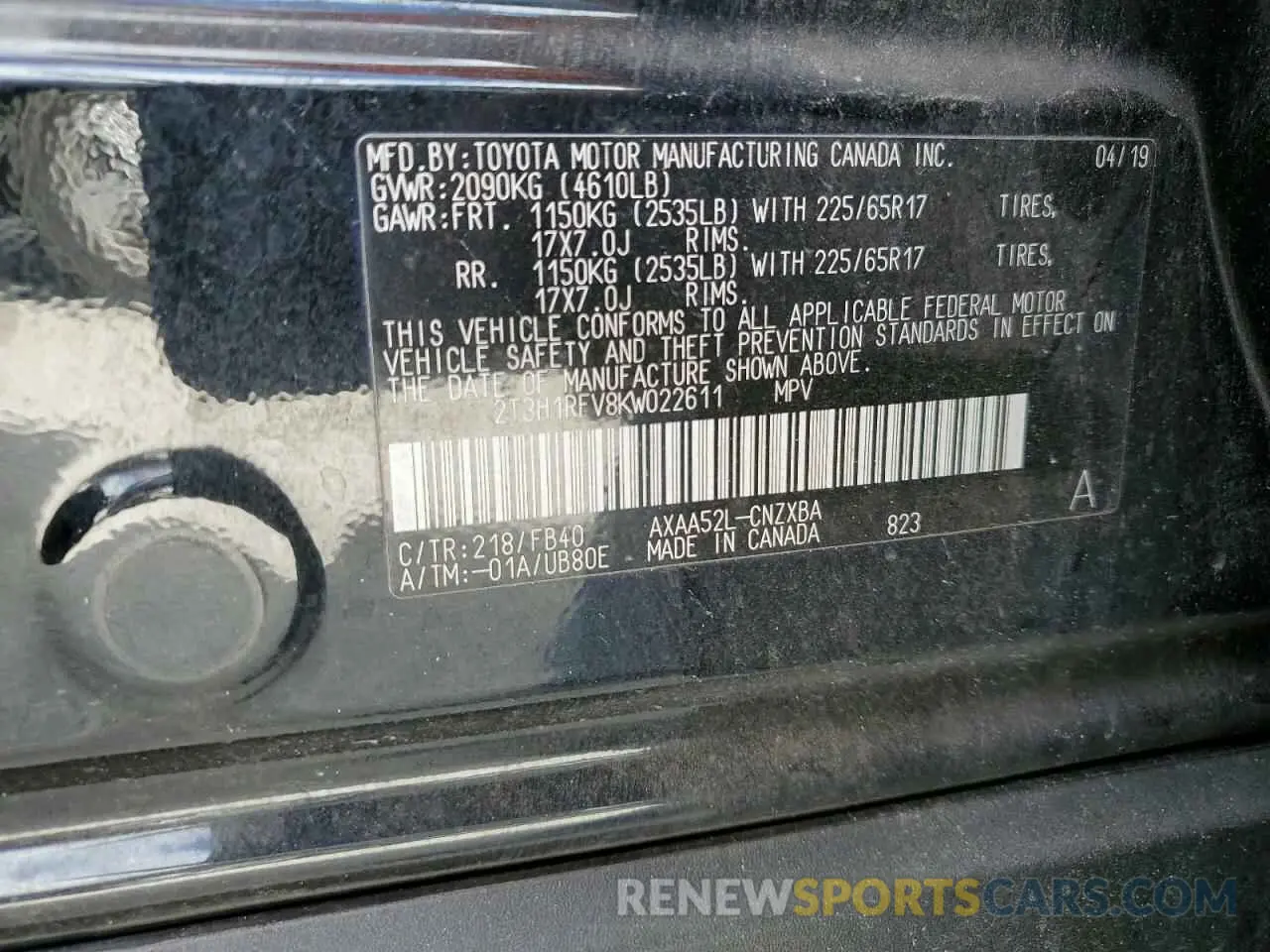 14 fotografías del automóvil dañado 2T3H1RFV8KW022611 TOYOTA RAV4 2019