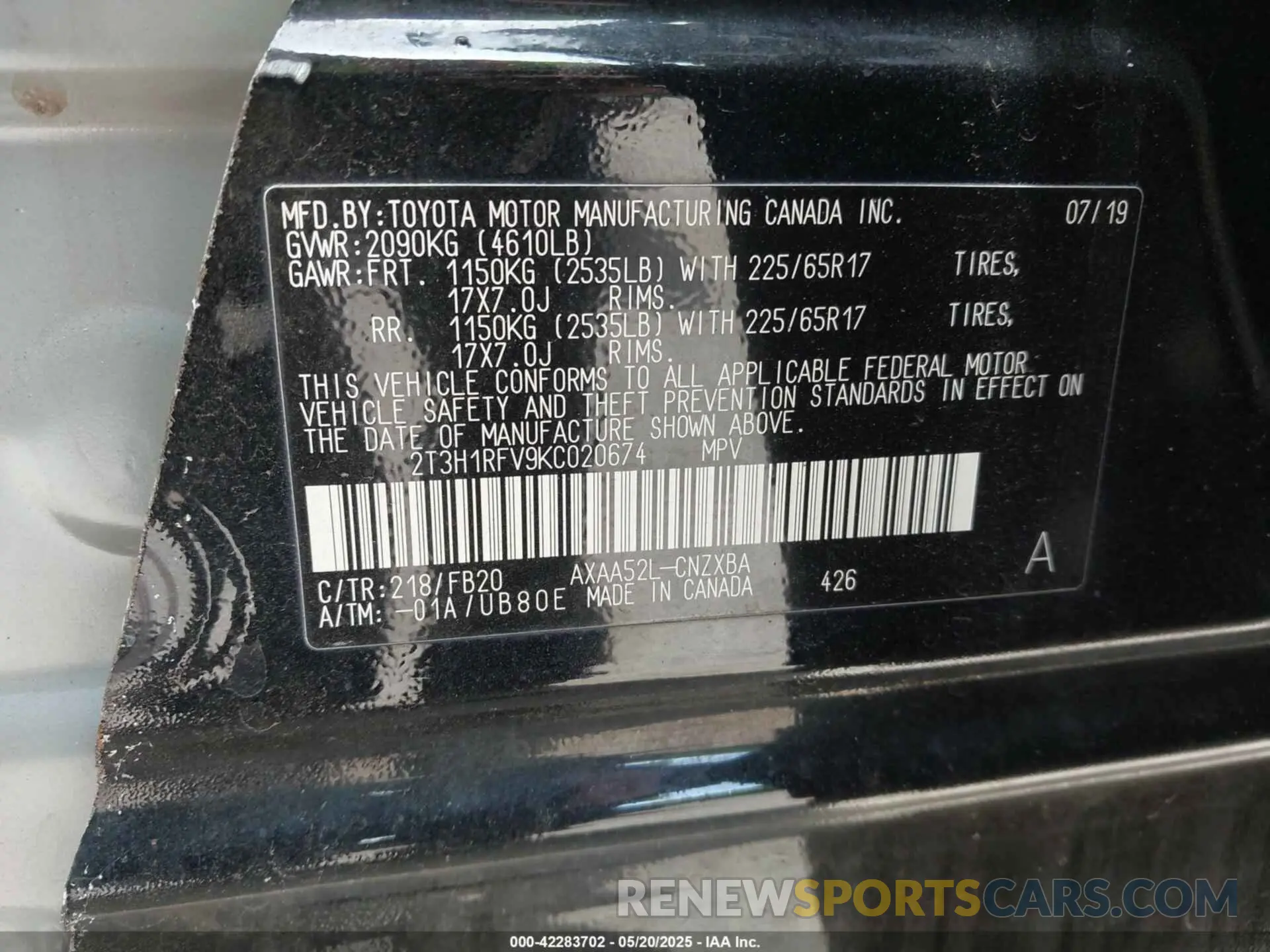 9 fotografías del automóvil dañado 2T3H1RFV9KC020674 TOYOTA RAV4 2019