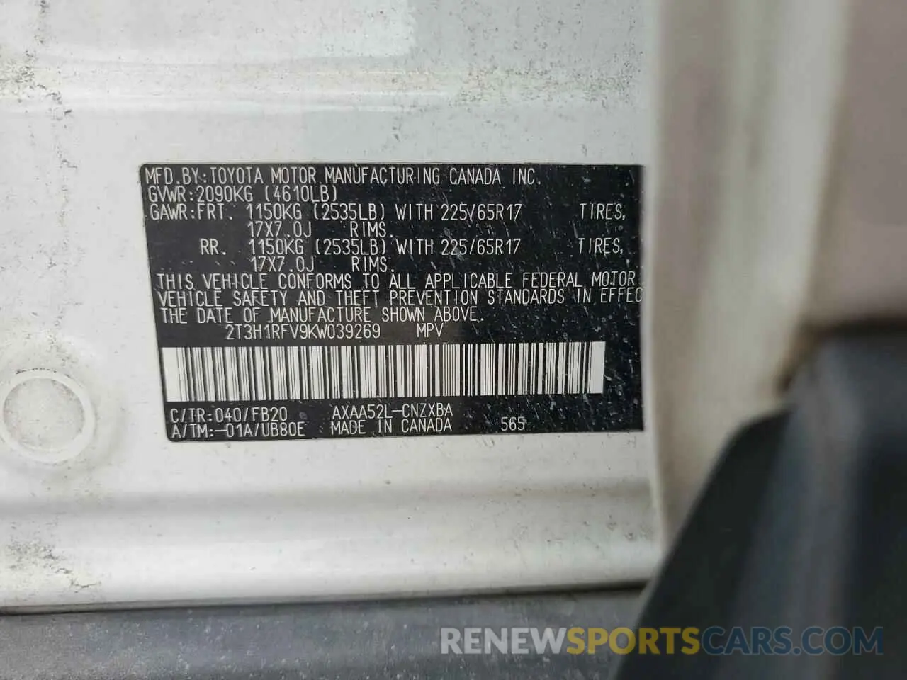 13 fotografías del automóvil dañado 2T3H1RFV9KW039269 TOYOTA RAV4 2019