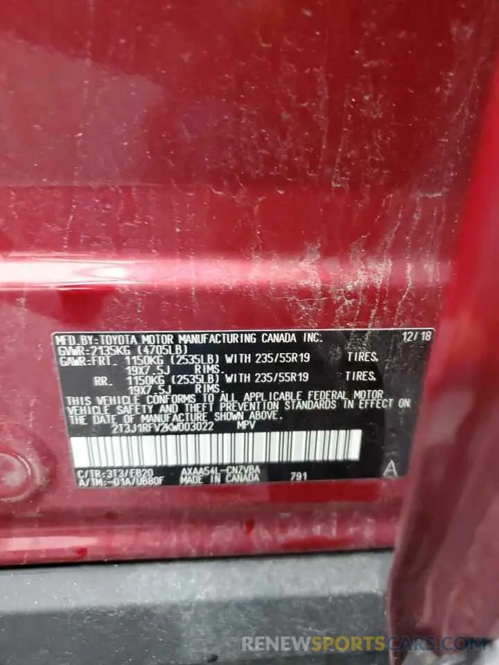 13 fotografías del automóvil dañado 2T3J1RFV2KW003022 TOYOTA RAV4 2019