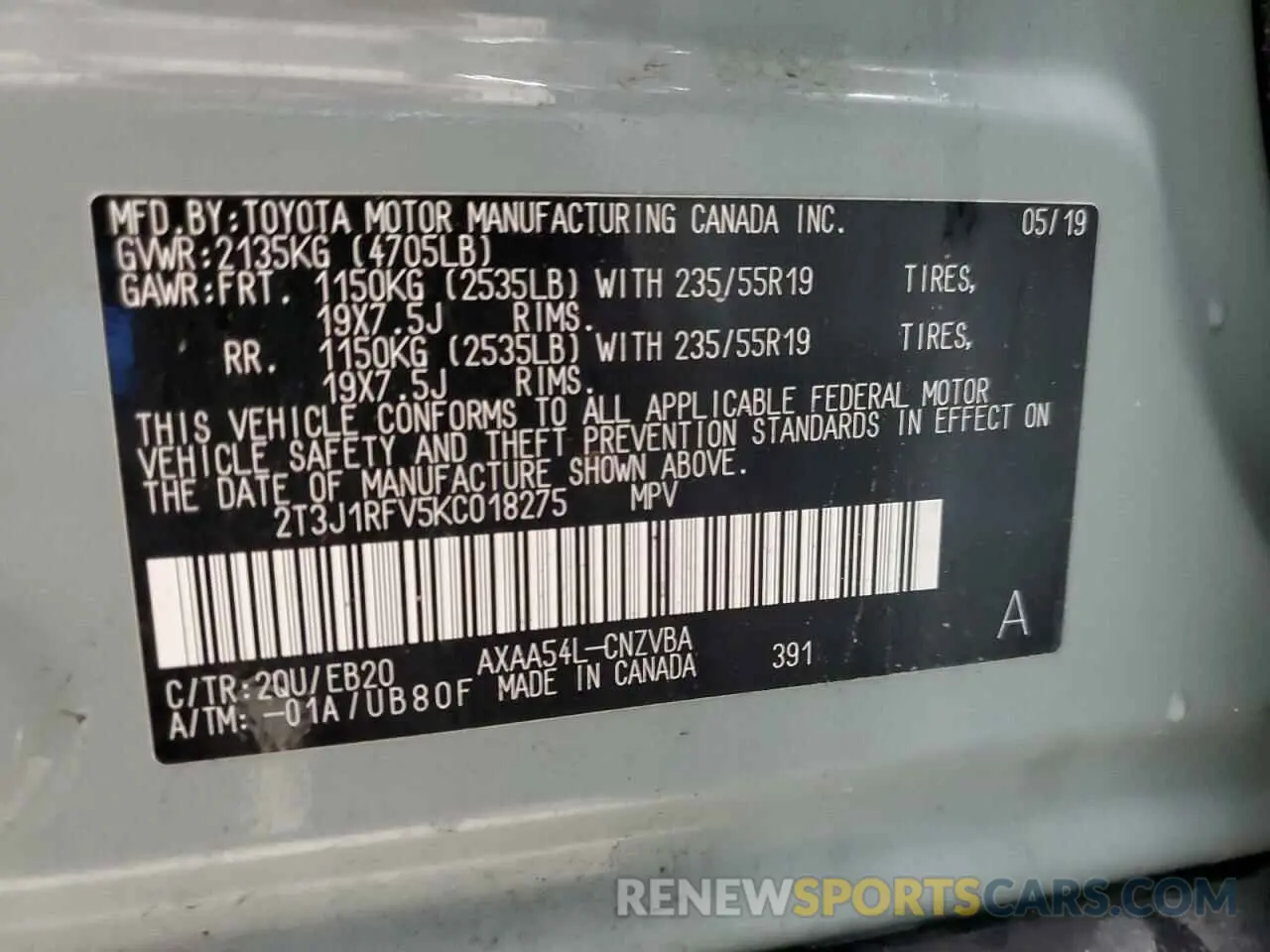 13 fotografías del automóvil dañado 2T3J1RFV5KC018275 TOYOTA RAV4 2019