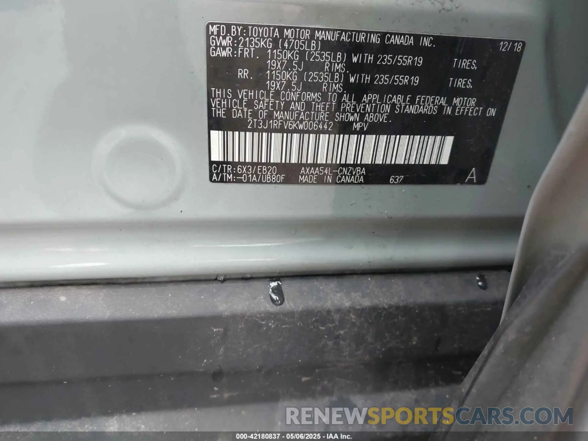 9 fotografías del automóvil dañado 2T3J1RFV6KW006442 TOYOTA RAV4 2019