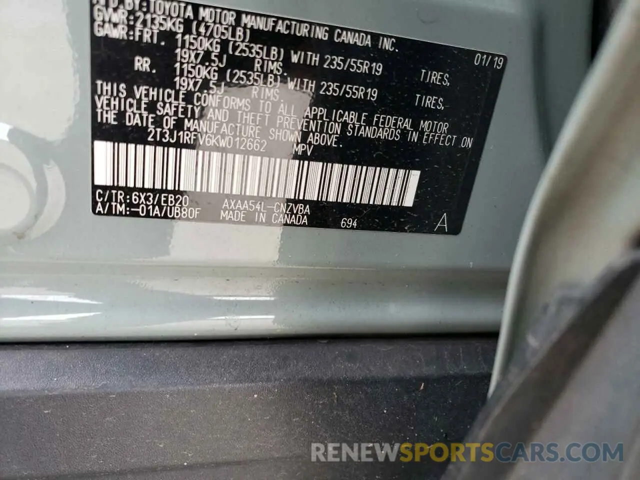 14 fotografías del automóvil dañado 2T3J1RFV6KW012662 TOYOTA RAV4 2019