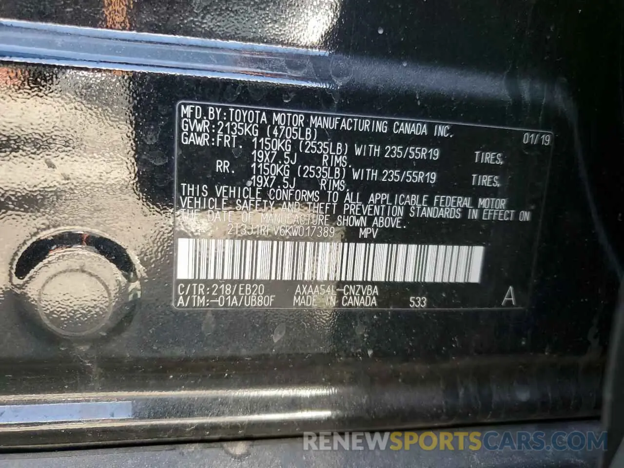 15 fotografías del automóvil dañado 2T3J1RFV6KW017389 TOYOTA RAV4 2019
