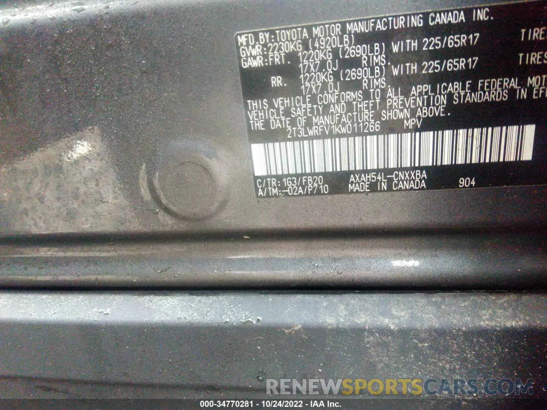 9 fotografías del automóvil dañado 2T3LWRFV1KW011266 TOYOTA RAV4 2019