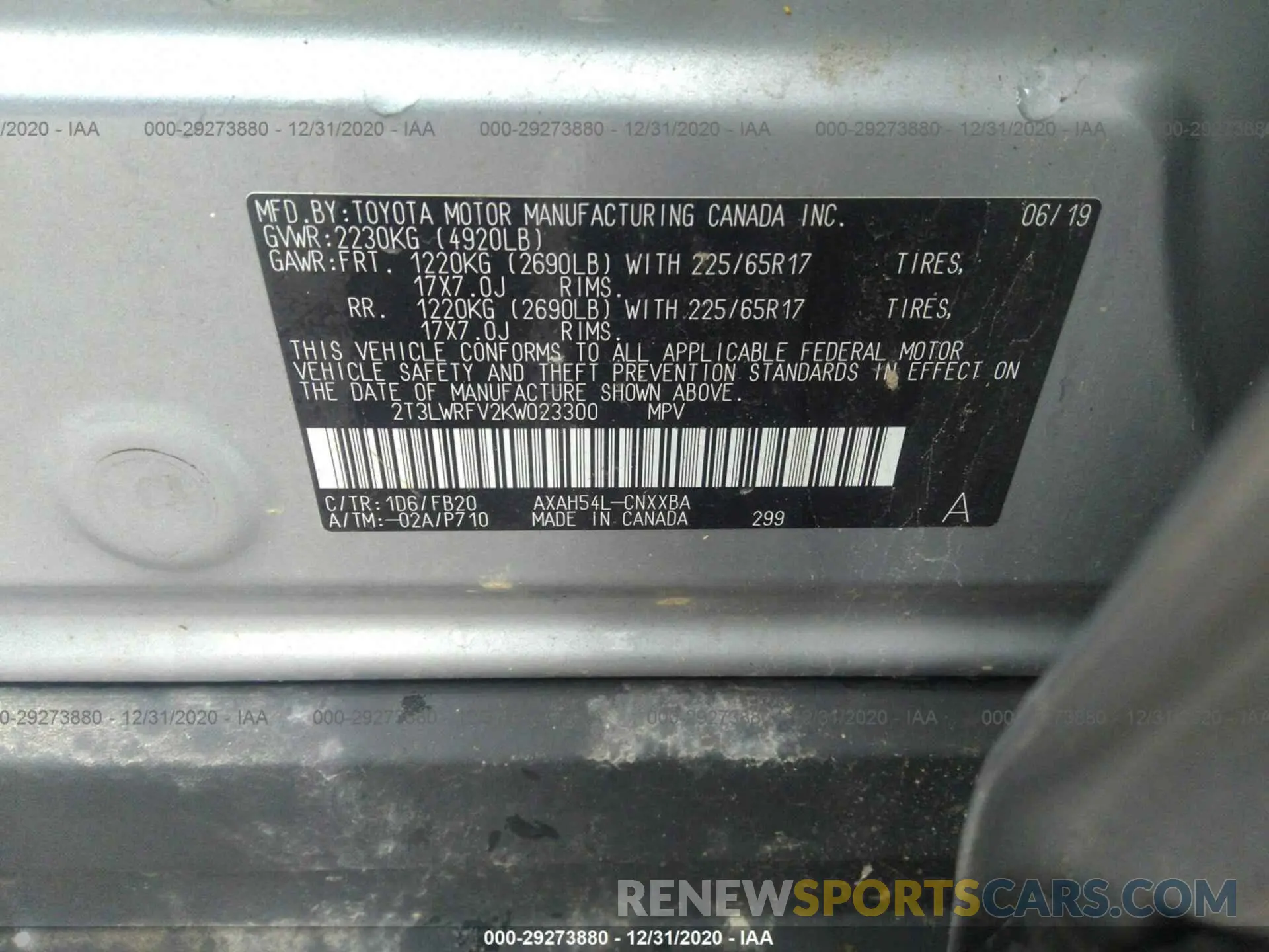 9 fotografías del automóvil dañado 2T3LWRFV2KW023300 TOYOTA RAV4 2019