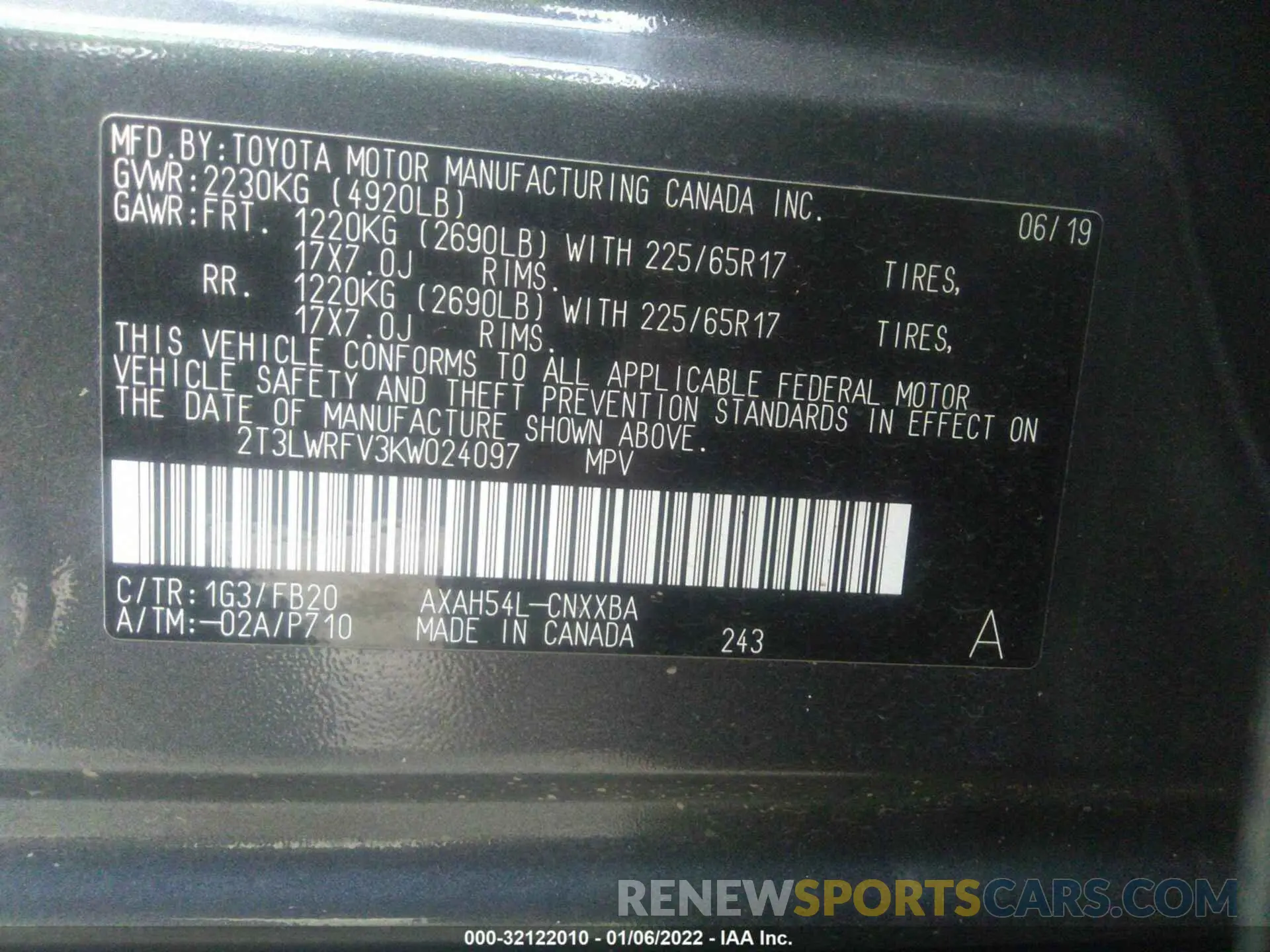 9 fotografías del automóvil dañado 2T3LWRFV3KW024097 TOYOTA RAV4 2019