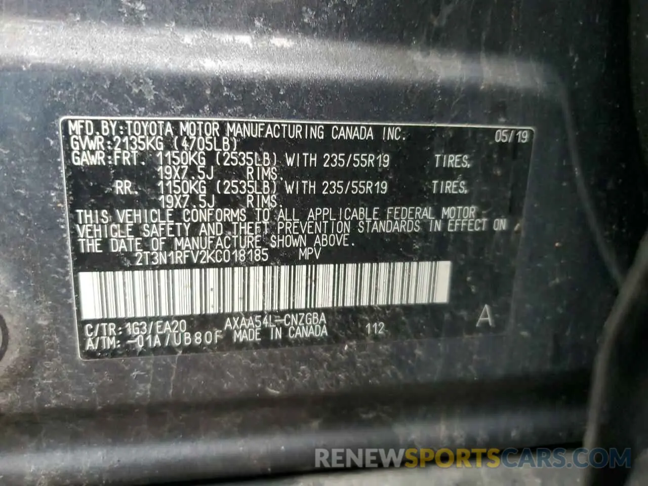 13 fotografías del automóvil dañado 2T3N1RFV2KC018185 TOYOTA RAV4 2019