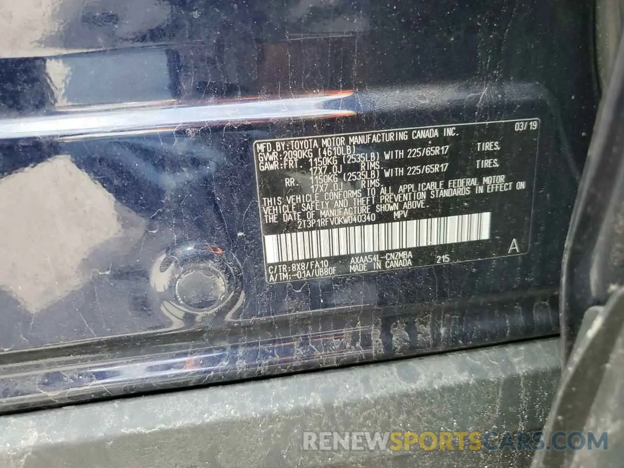 13 fotografías del automóvil dañado 2T3P1RFV0KW040340 TOYOTA RAV4 2019