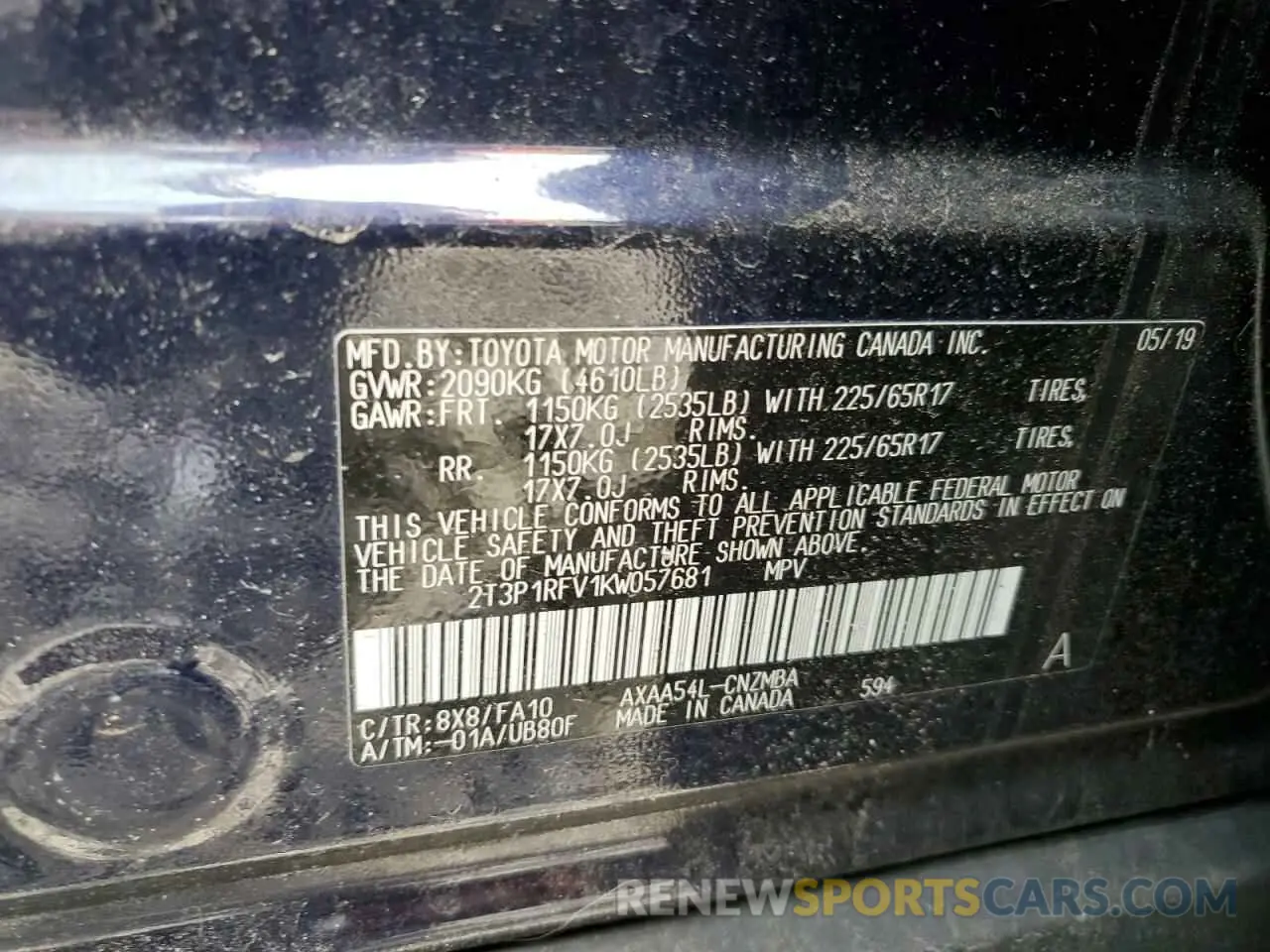 16 fotografías del automóvil dañado 2T3P1RFV1KW057681 TOYOTA RAV4 2019